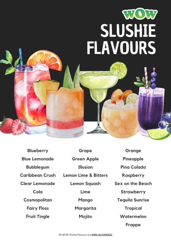 WOW Party Hire Slushie Machine Flavours